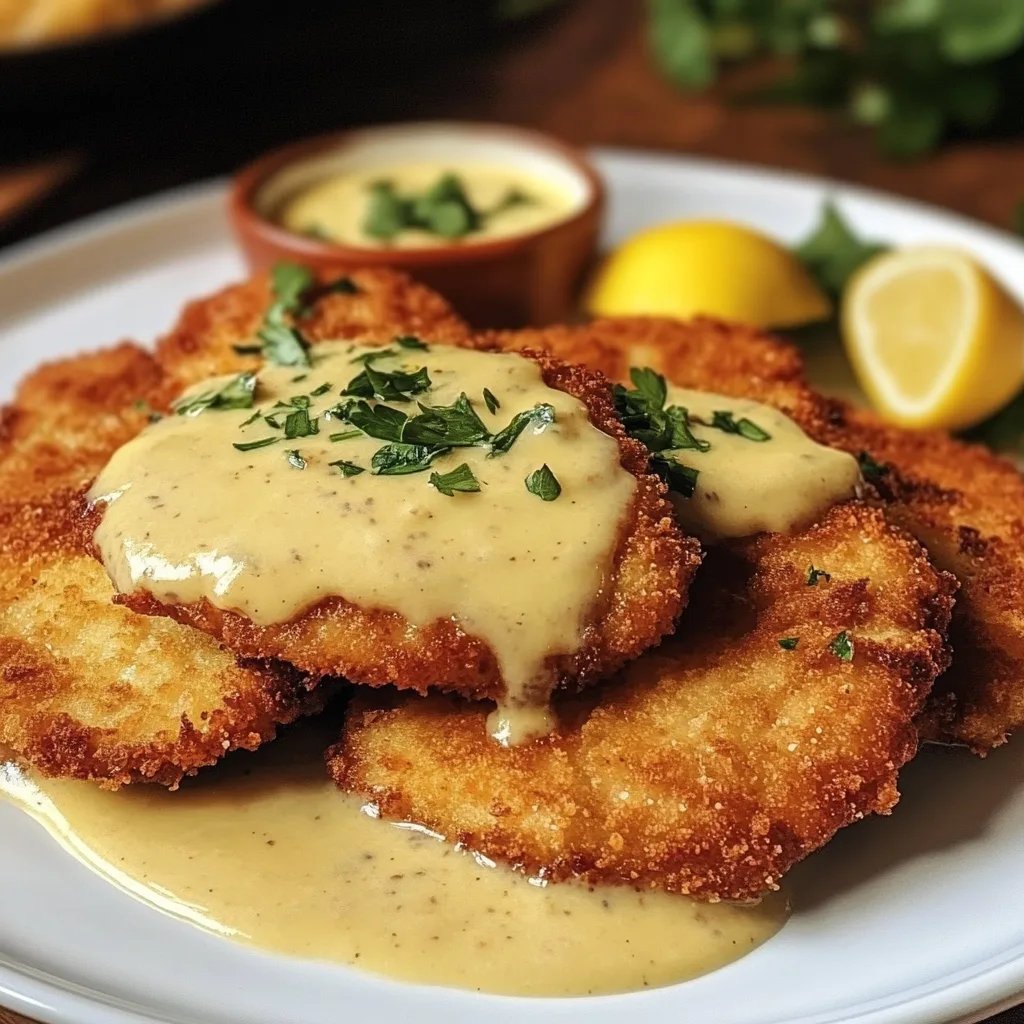 Crispy Chicken Schnitzel with Tangy Mustard Cream Sauce