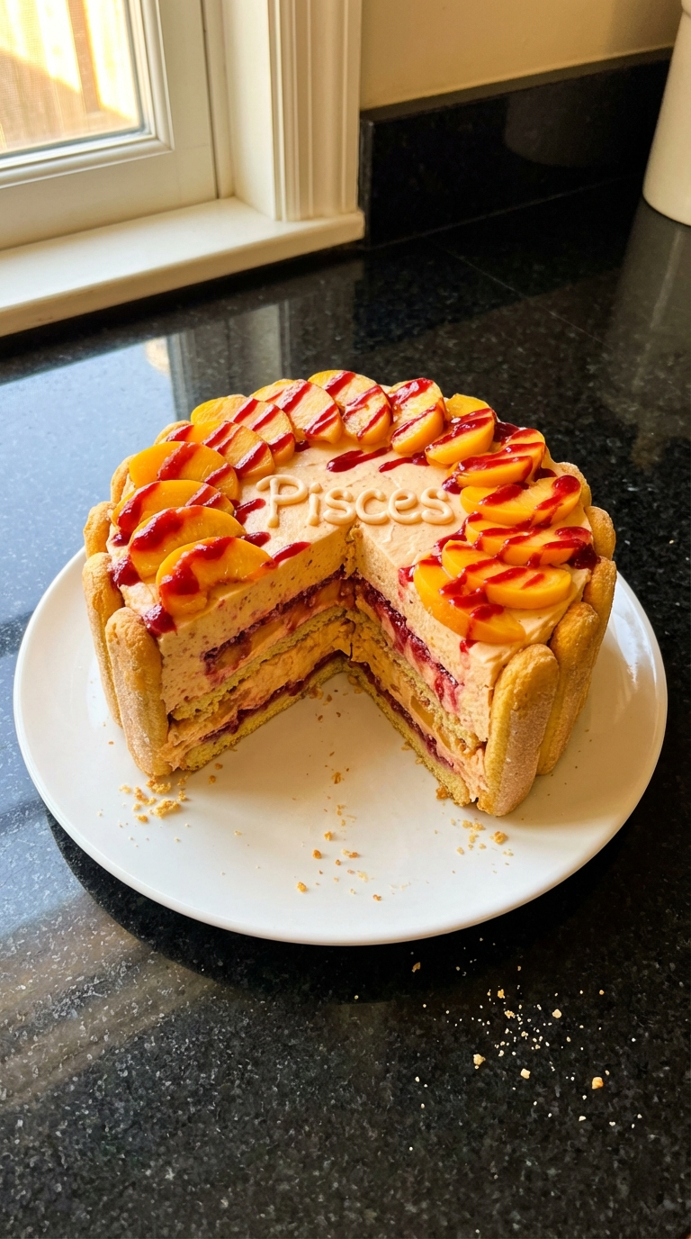 Pisces Peach Melba Cake