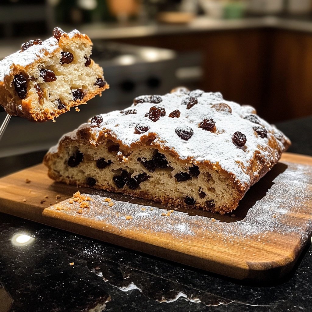 Traditional German Christmas Stollen with Rum-Soaked Raisins