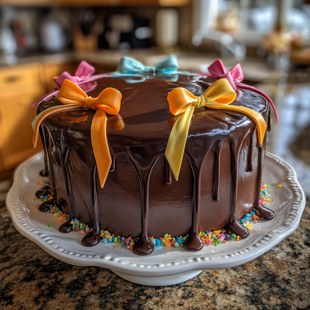 Chocolate Birthday Cake with Bows