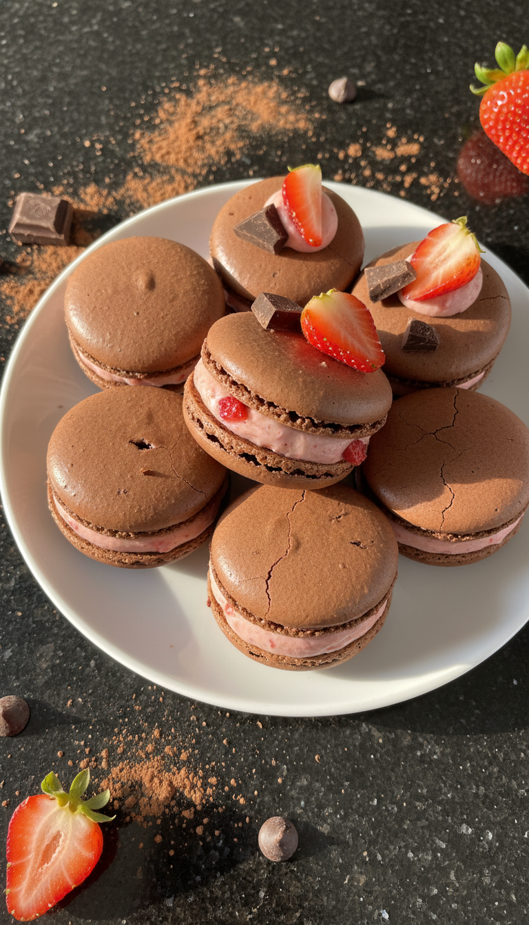 Chocolate Strawberry Macarons