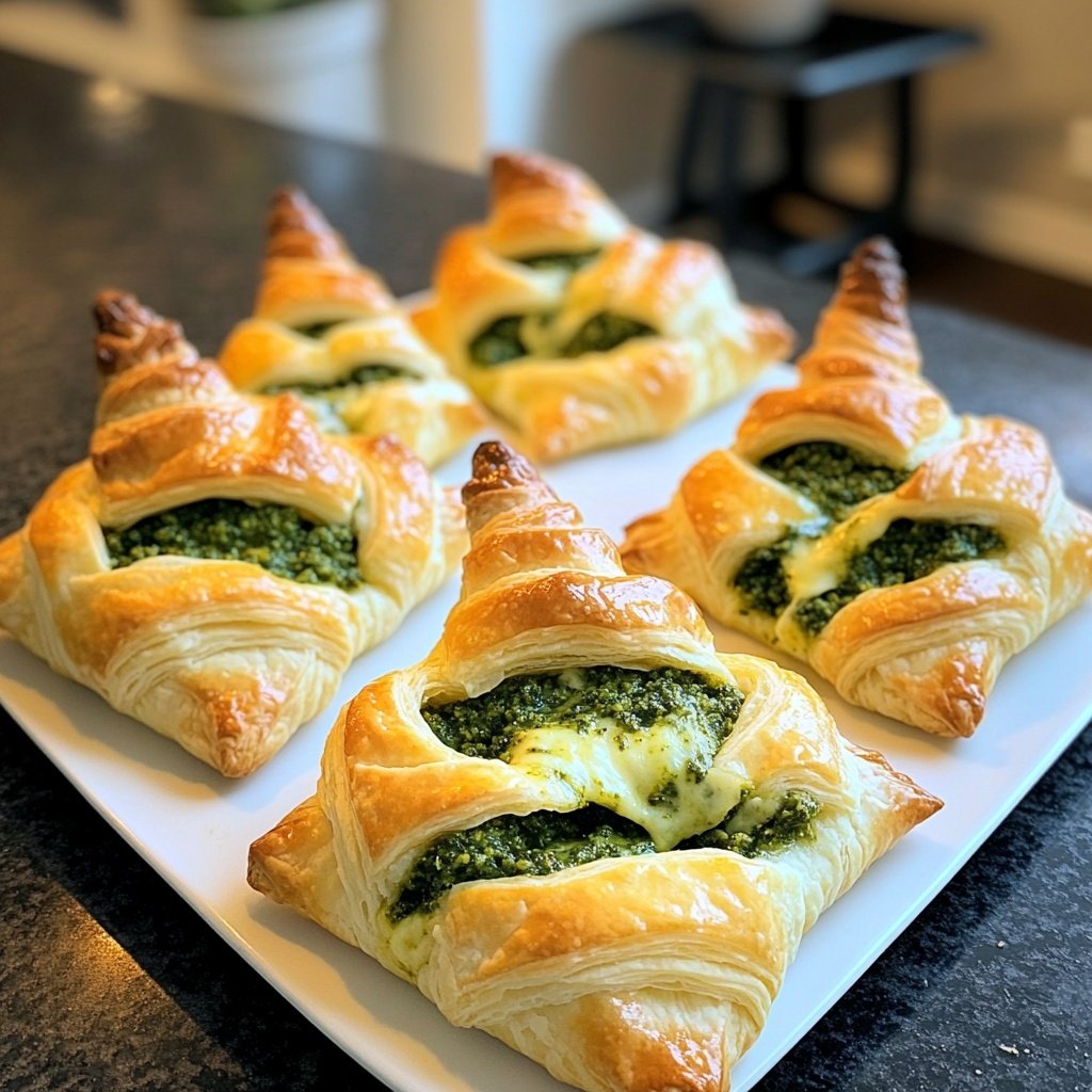Puff Pastry Christmas Trees with Pesto and Cheese
