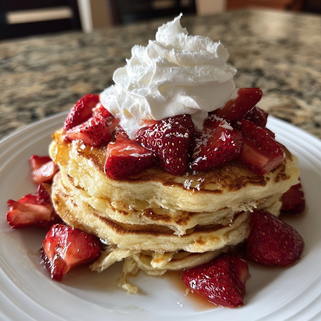 Strawberry Ricotta Pancakes with Whipped Cream​