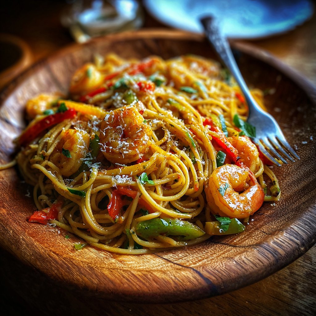 Shrimp Stir Fry with Spaghetti