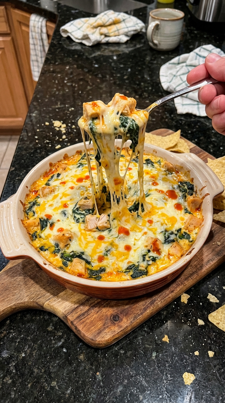 Creamy Buffalo Chicken Spinach Dip