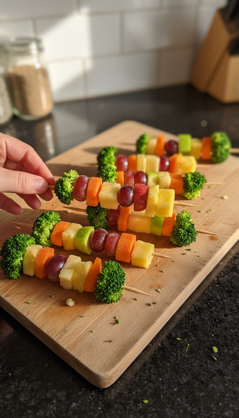 Rainbow Broccoli Apple Kabobs