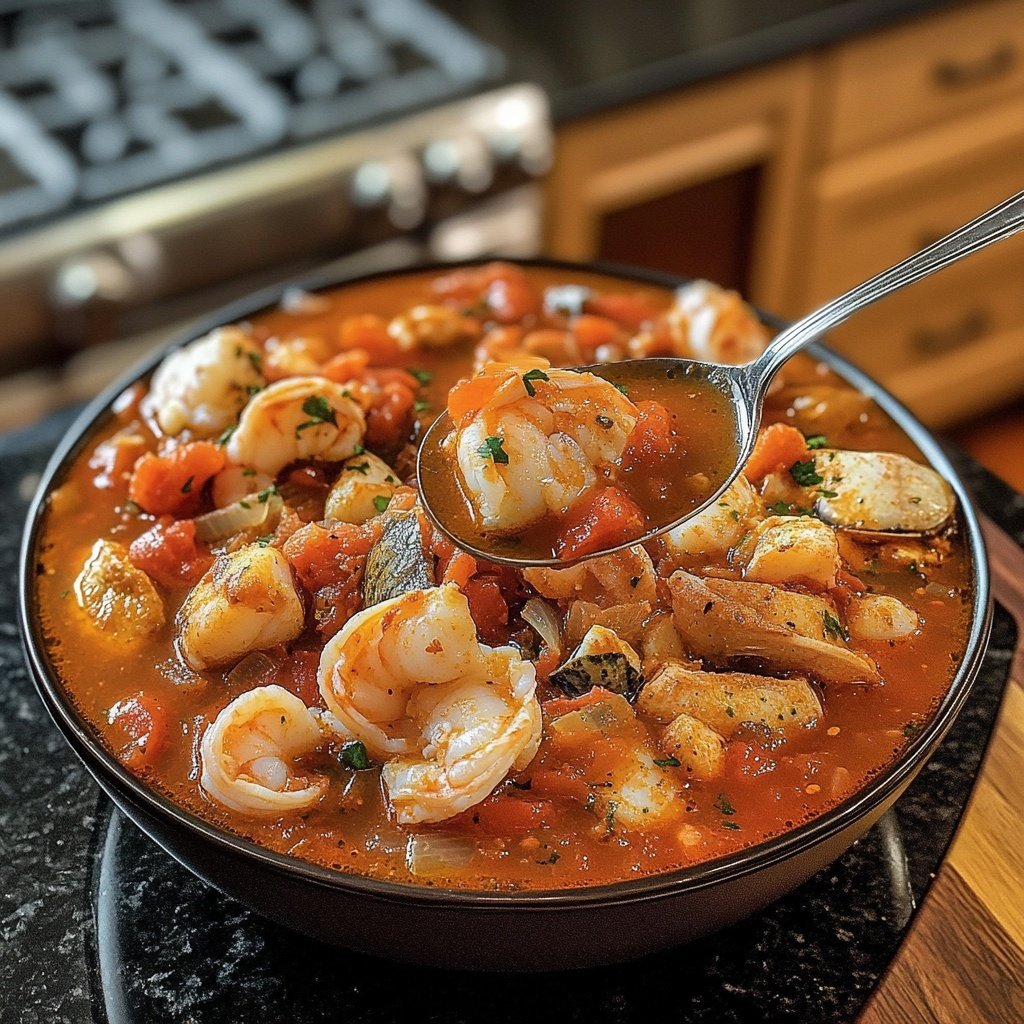 Cioppino Seafood Stew with Tomato Broth