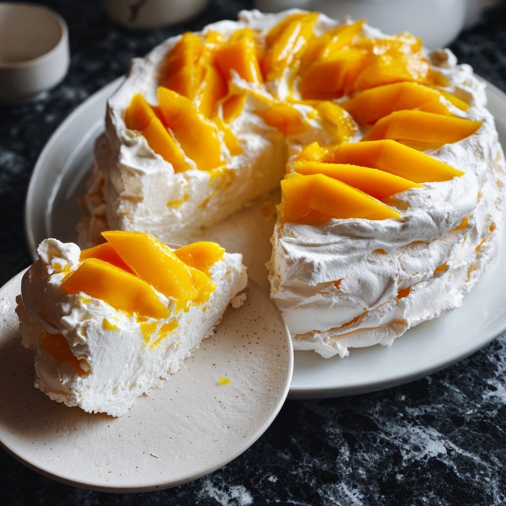 Mango Pavlova with Whipped Cream