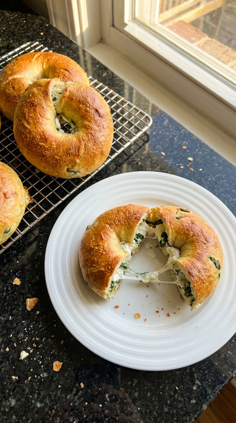Savory Spinach & Cheese Bagels