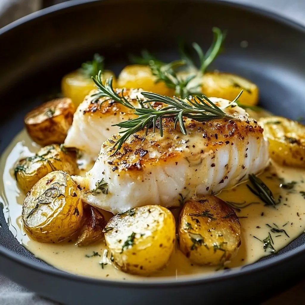 Cod and Potatoes with Rosemary Cream Sauce