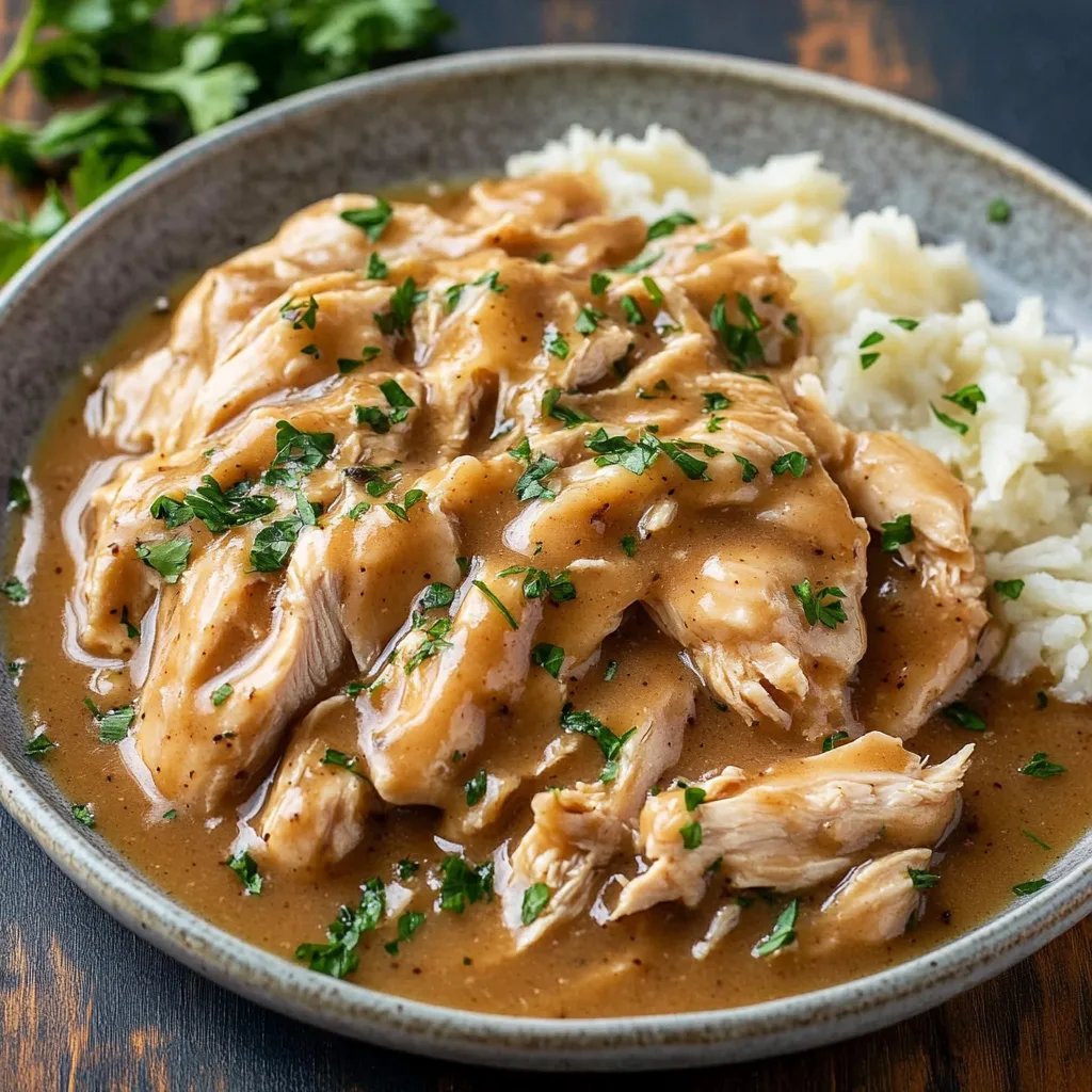 Comforting Shredded Chicken with Gravy