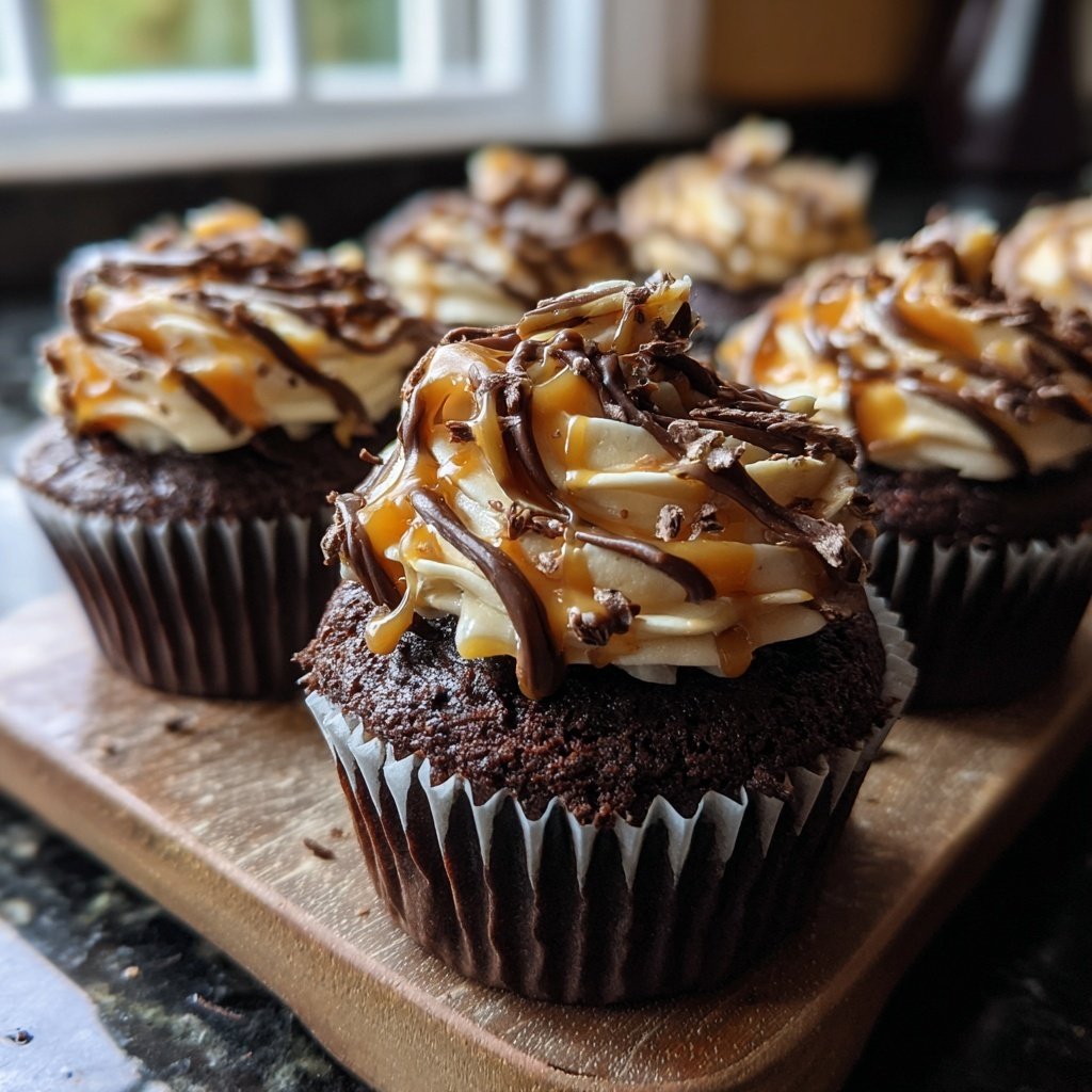 Chocolate Caramel Drizzle Cupcakes